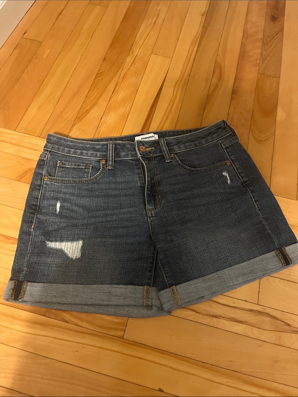 Sonoma Dark Blue Distressed Rolled-Hem Jean Shorts